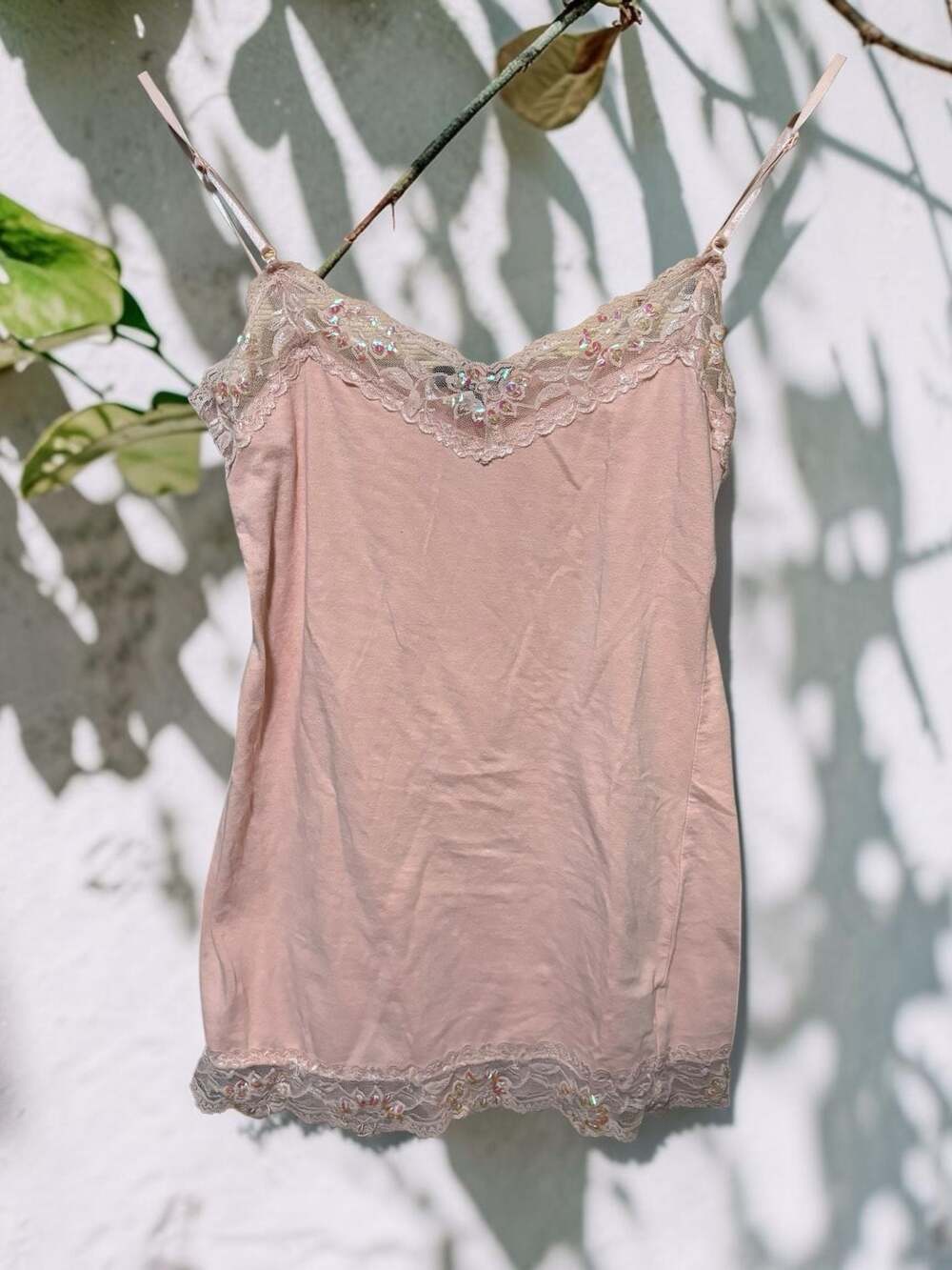 Deb Pink Lace Trim Cami Tank Top with Sequin Details